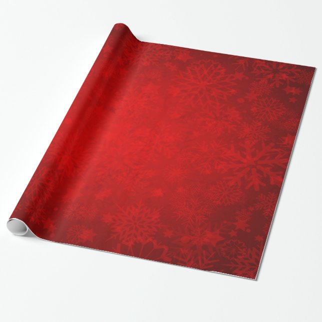 Papier Cadeau Vacances de Noël - rouge vibrant avec des flocons (Déroulé)
