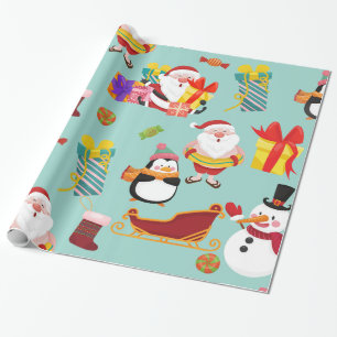 Papier Cadeau vacances d'été père Noël traîneau noël