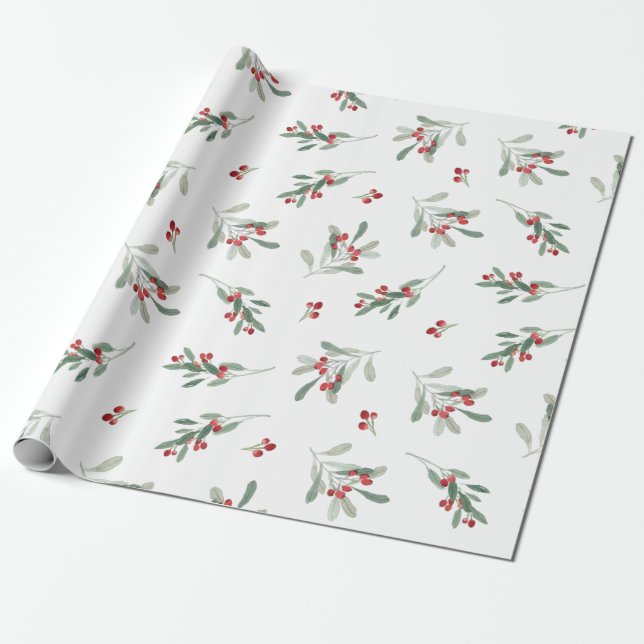 Papier Cadeau Vacances d'hiver Aquarelle Berries Botanique (Déroulé)