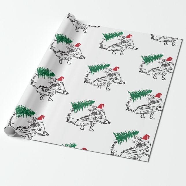 Papier Cadeau Vacances d'hiver Enveloppement cadeau Hérisson (Déroulé)