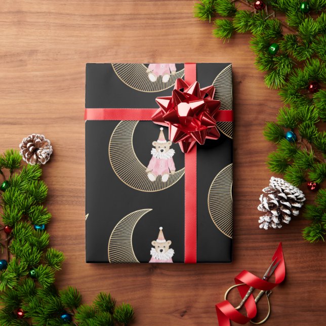 Papier Cadeau Vacances d'hiver rose ours coton (Cadeau de vacances)