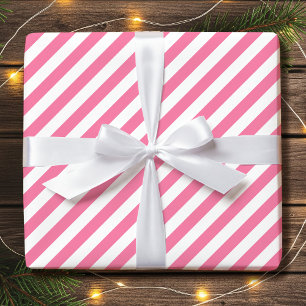Papier Cadeau Vacances diagonales rayées Simple rose blanc