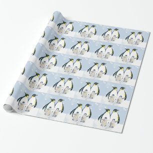 Papier Cadeau Vacances douces de Noël de famille de pingouin
