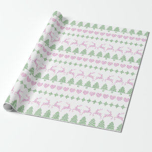 Papier Cadeau Vacances Doux moche Motif Vert & Rose