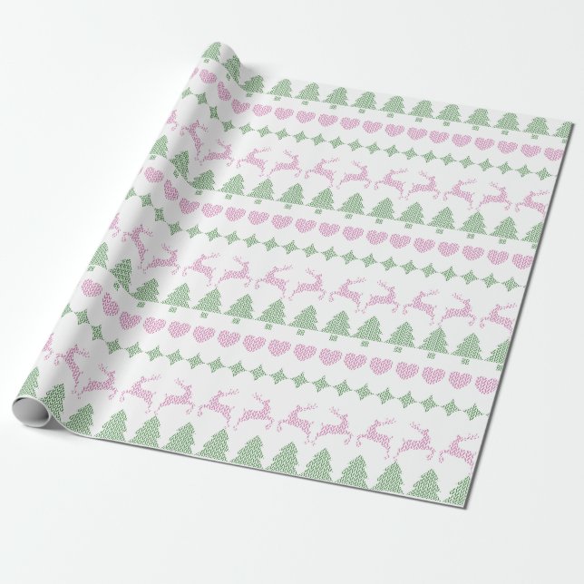 Papier Cadeau Vacances Doux moche Motif Vert & Rose (Déroulé)