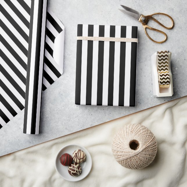 Papier Cadeau Vacances en bande noire et blanche moderne (Artisanat)