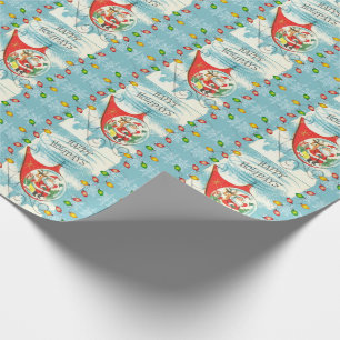 Papier Cadeau Vacances en hélicoptère Retro Père Noël sur Aq