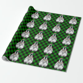 Papier Cadeau Vacances festives mignonnes Pingouin vert noir pla