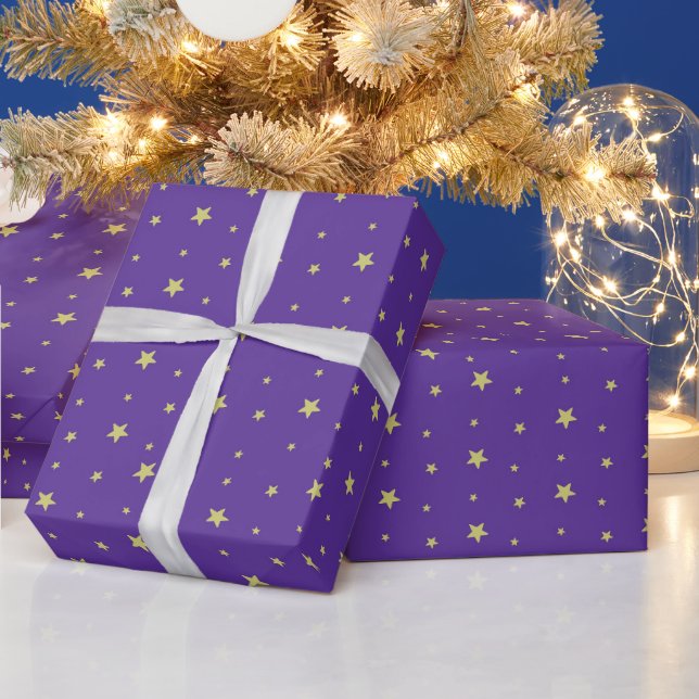 Papier Cadeau Vacances Gold Stars sur violet (Vacances)