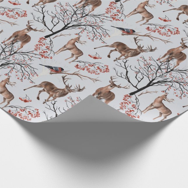 Papier Cadeau Vacances hivernales de cerfs de bois Noël (Coin)