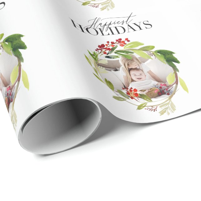 Papier Cadeau Vacances les plus heureux aquarelle photo (Coin rond)