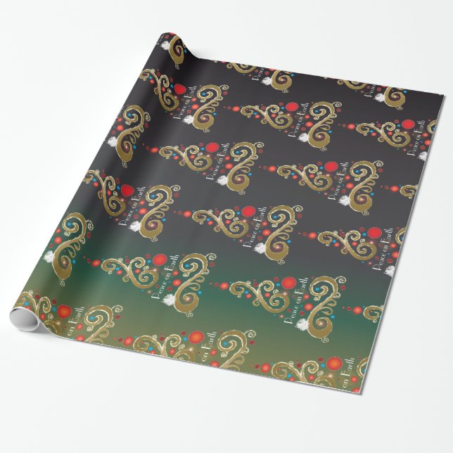 Papier Cadeau Vacances matte vert or motif de Noël (Déroulé)