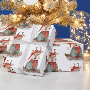 Papier Cadeau Vacances Motif de l'Aquarelle Cute Reindeer
