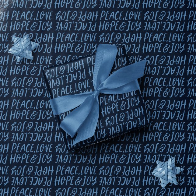 Papier Cadeau Vacances paix amour espoir joie marine bleu Noël (Créateur téléchargé)