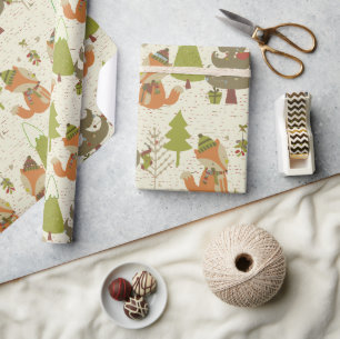 Papier Cadeau Vacances Pays boisé Renard Noël