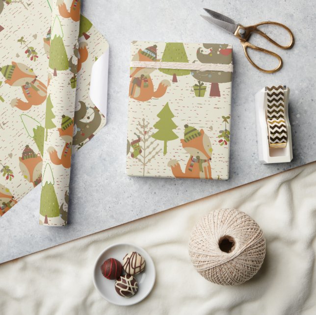 Papier Cadeau Vacances Pays boisé Renard Noël (Artisanat)