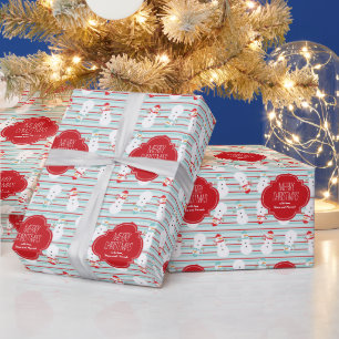 Papier Cadeau Vacances personnalisées Red et Aqua Snowmen