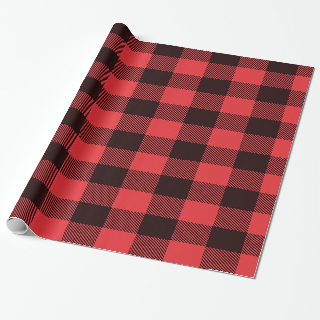 Papier Cadeau Vacances Plaid Rouge Et Noir (Déroulé)