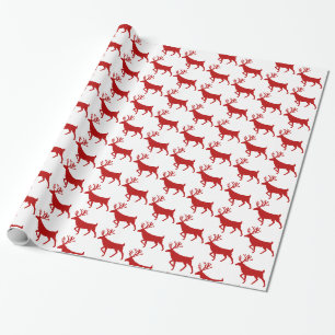 Papier Cadeau Vacances Red Forest Stade Reindeer Blanc