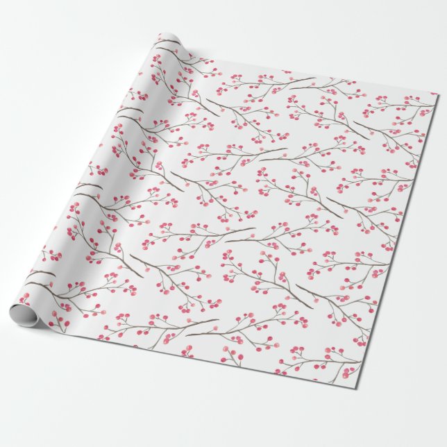Papier Cadeau Vacances rouges d'aquarelle de baies de branche de (Déroulé)