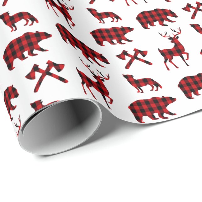 Papier Cadeau Vacances rouges du motif | de faune de plaid (Coin rond)
