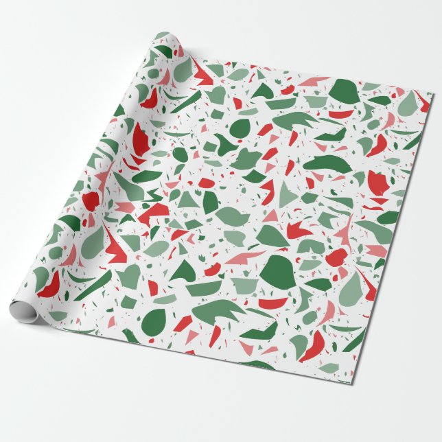 Papier Cadeau Vacances Terrazzo Rouge Vert Noël (Déroulé)