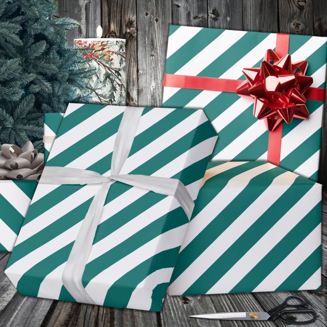 Papier Cadeau Vacances turquoise Vert Large bande (Teal Green Wide Stripe Holiday Wrapping Paper in 6 and 15 foot 30 Inch Width Rolls.)