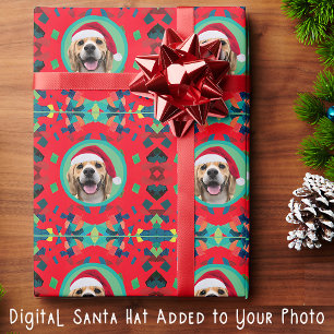 Papier Cadeau Vacances vert et rouge avec votre photo et votre C