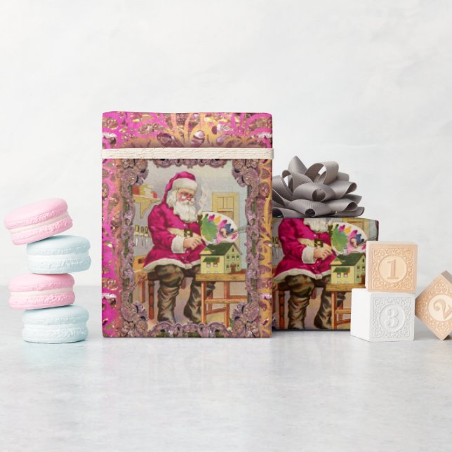 Papier Cadeau Vacances victoriennes Père Noël occupées (Baby Shower)