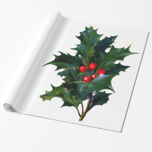 Papier Cadeau Vacances vintages de Noël de baie de feuille de