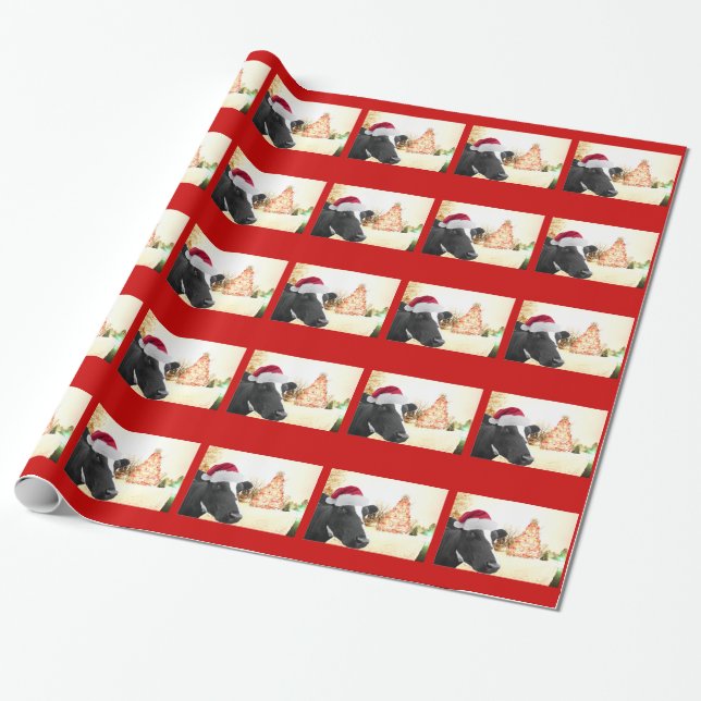 Papier Cadeau Vache à hiver de Noël de Mooey dans le casquette (Déroulé)