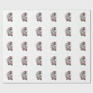 Papier Cadeau Vache de Noël à scooter rose vintage vecteur_1