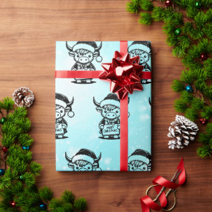 Papier Cadeau Vache de Noël Highland
