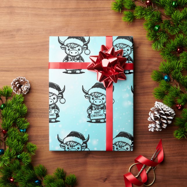 Papier Cadeau Vache de Noël Highland (Cadeau de vacances)