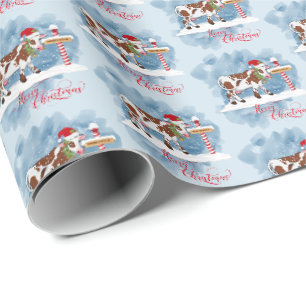 Papier Cadeau Vache de Noël mignonne au pôle Nord