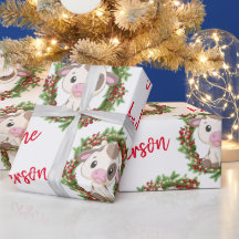 Vache de Noël rose mignonne couronne nom personnal
