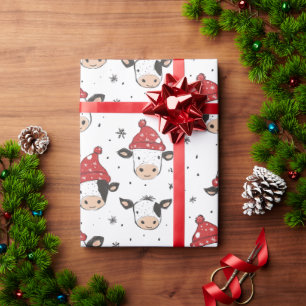 Papier Cadeau Vache de Noël Santa Mignonne Rouge Noir et Blanc