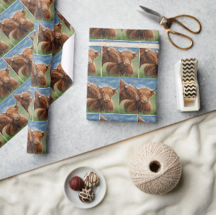 Papier Cadeau Vache des Highlands embrassant une vache