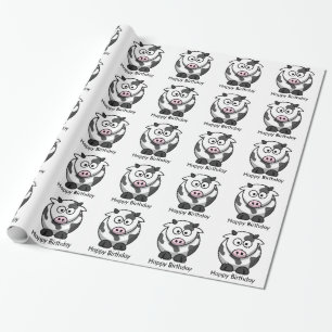Papier Cadeau Vache drôle à bande dessinée avec le joyeux
