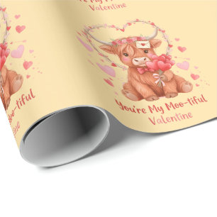 Papier Cadeau Vache highlandaise mignonne de la Saint-Valentin a