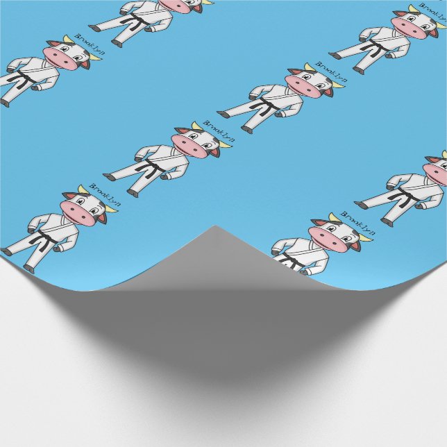 Papier Cadeau Vache mignonne en combinaison kung fu (Coin)
