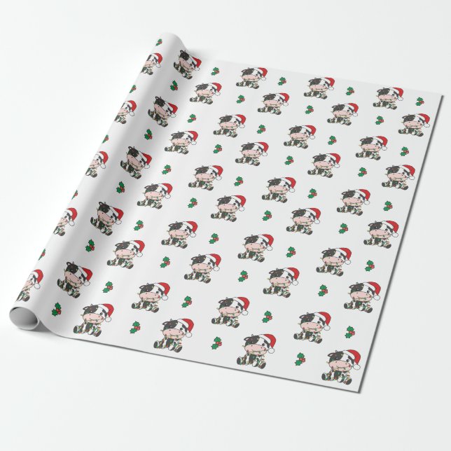 Papier Cadeau Vache Noël Animaux d'hiver Vaches de vacances (Déroulé)