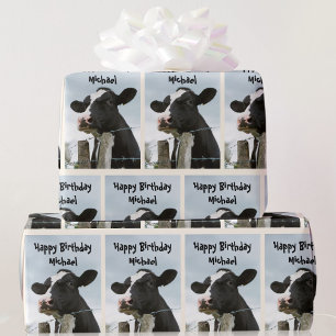 Papier Cadeau Vache Personnaliser l'accueil et le nom Anniversai
