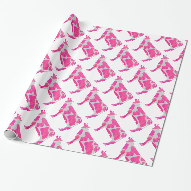 Papier Cadeau Vache rose chaud et blanc Silhouette (Déroulé)