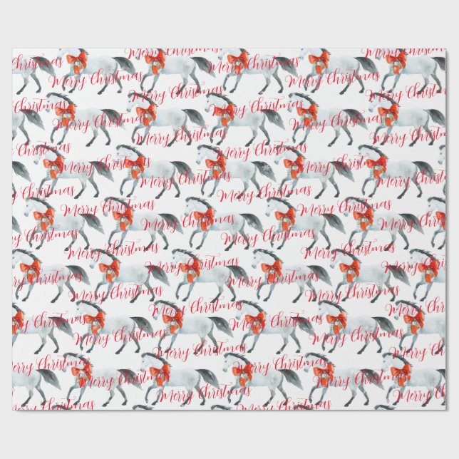 Papier Cadeau Vaches de Noël rouges sur les chevaux blancs Joyeu (Plat)