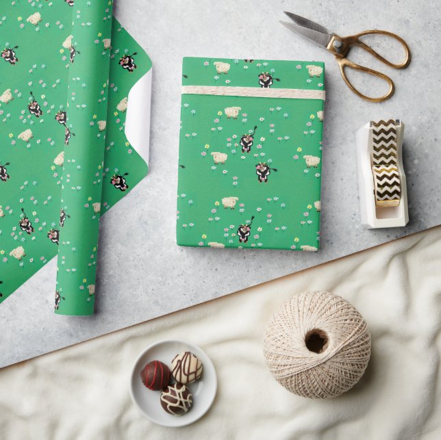 Papier Cadeau Vaches et moutons s'amuser (Artisanat)