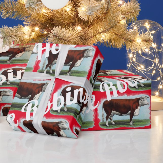 Papier Cadeau Vaches Hereford vintages en rouge (Vacances)