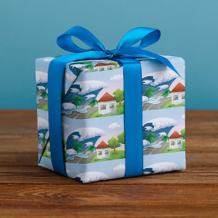 Papier Cadeau Vague de tsunami frappant la route côtière tempête