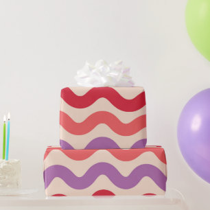 Papier Cadeau Vagues Abstraites Rétro Rose Violet Rouge Motif