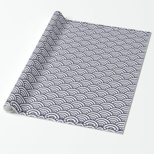 Papier Cadeau Vagues bleues japonaises Seigaiha Mer
